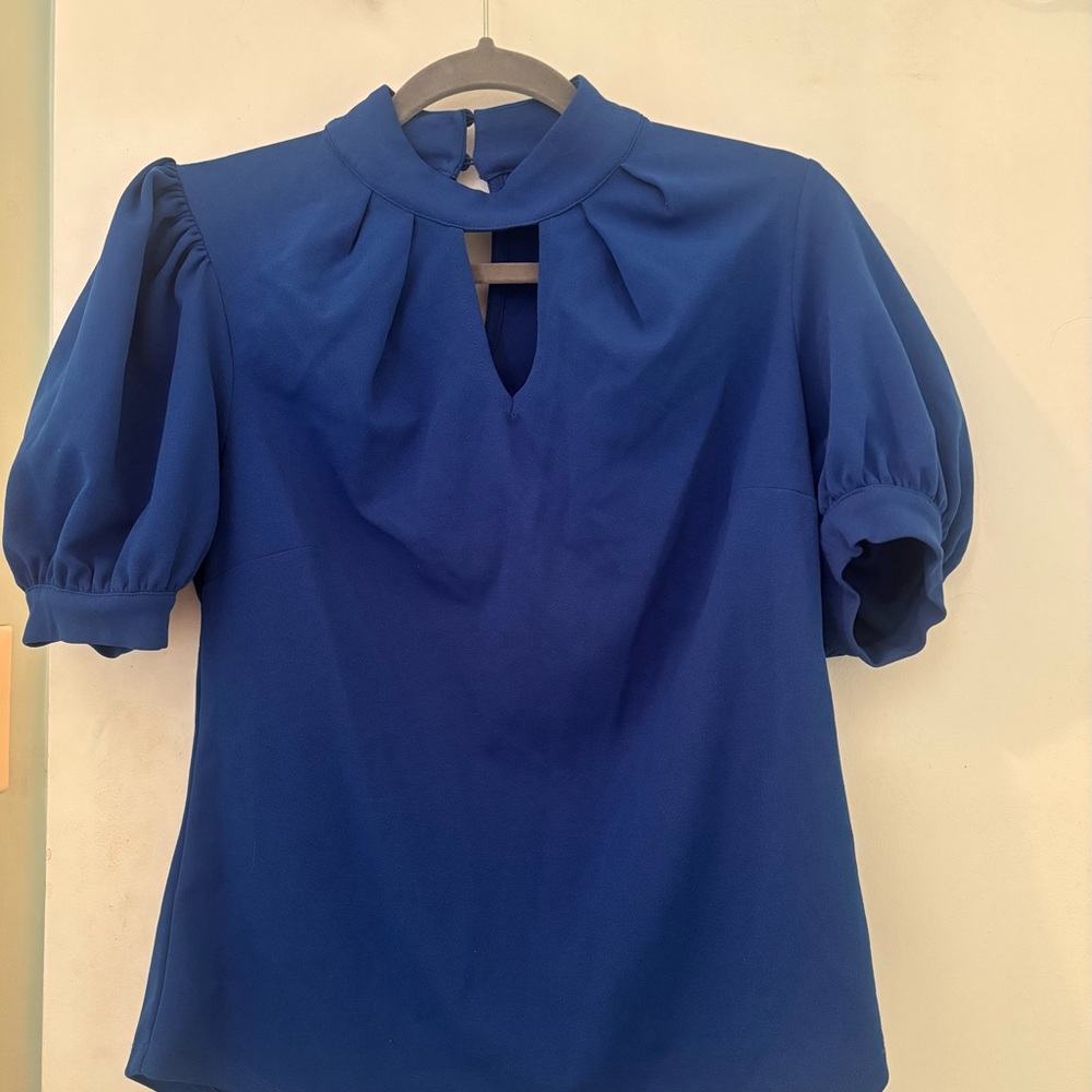 New York & Company Blue Puff Sleeve Blouse